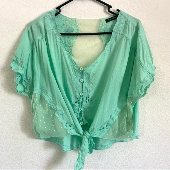 LF Kiwi Tucker Mint green tie front top - Picture 1 of 6